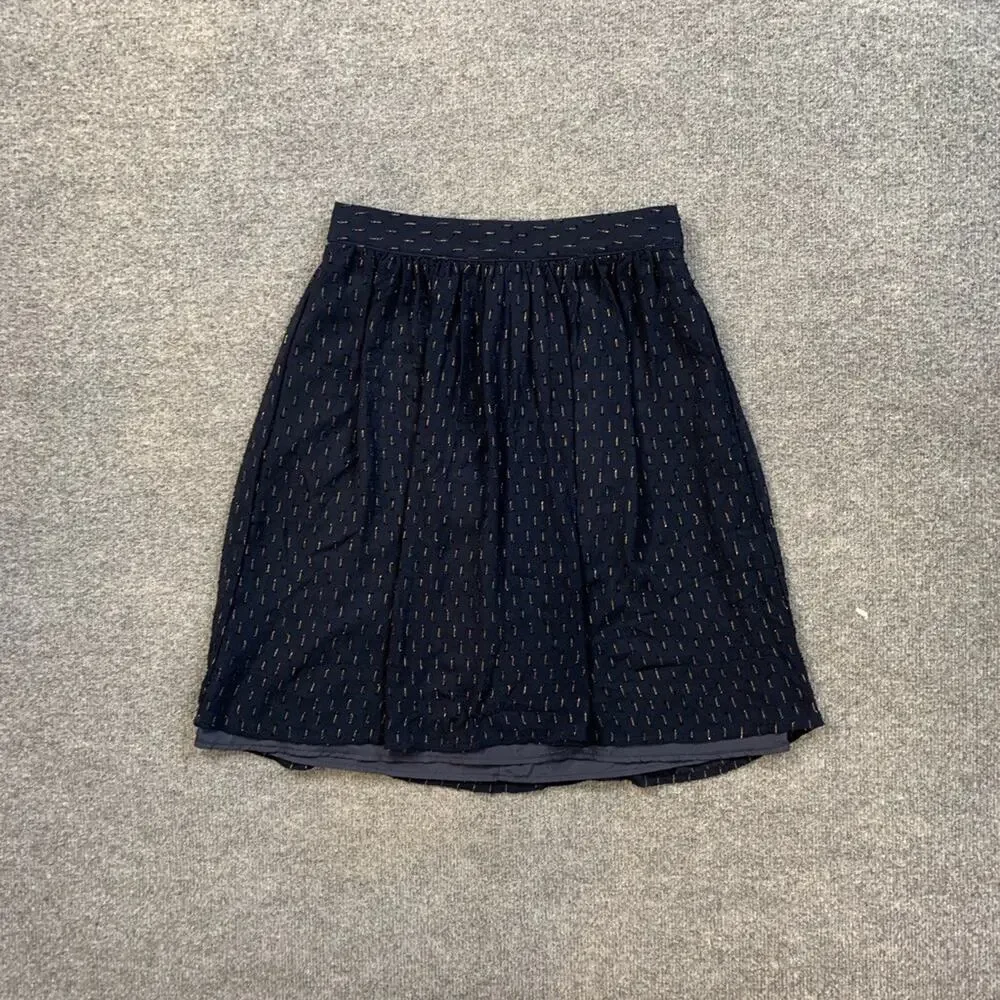 J Crew Skirt Womens 0 Blue Gold Thread Lined Zip Back Metallic Fibers Back Zip
